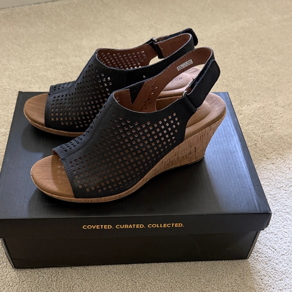 Rockport Black Perforated Slingback Wedges